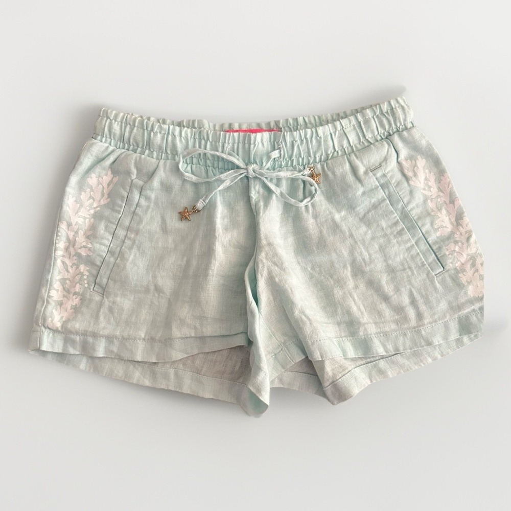 Lilly Pulitzer‎ XXS 100% Linen Resort Vacation Shorts Blue Coral Coastal Lounge